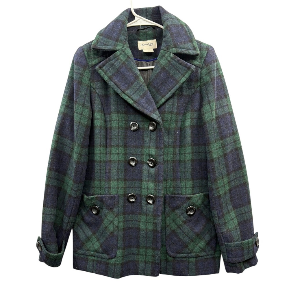 St. John's Bay Women's Plaid Peacoat Preppy Academia Y2K Wool Blend Outerwear S
